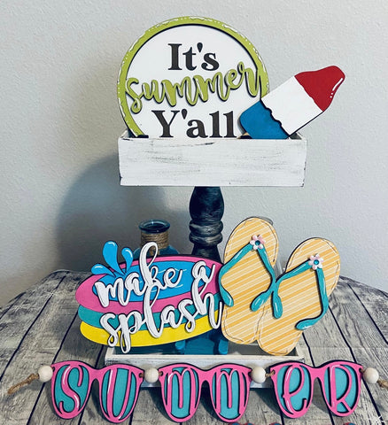Pool time Tiered Tray set unfinished