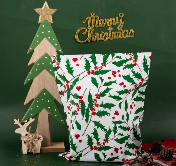 Poly Mailer Christmas Holly red green
