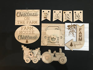 Farm Christmas Tiered Tray set unfinished