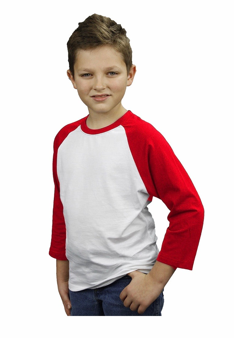 Youth 100% Polyester  RED Raglan Shirt