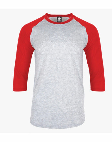 Adult 94% Polyester Raglan Shirt GRAY BODY WITH RED SLEEVE